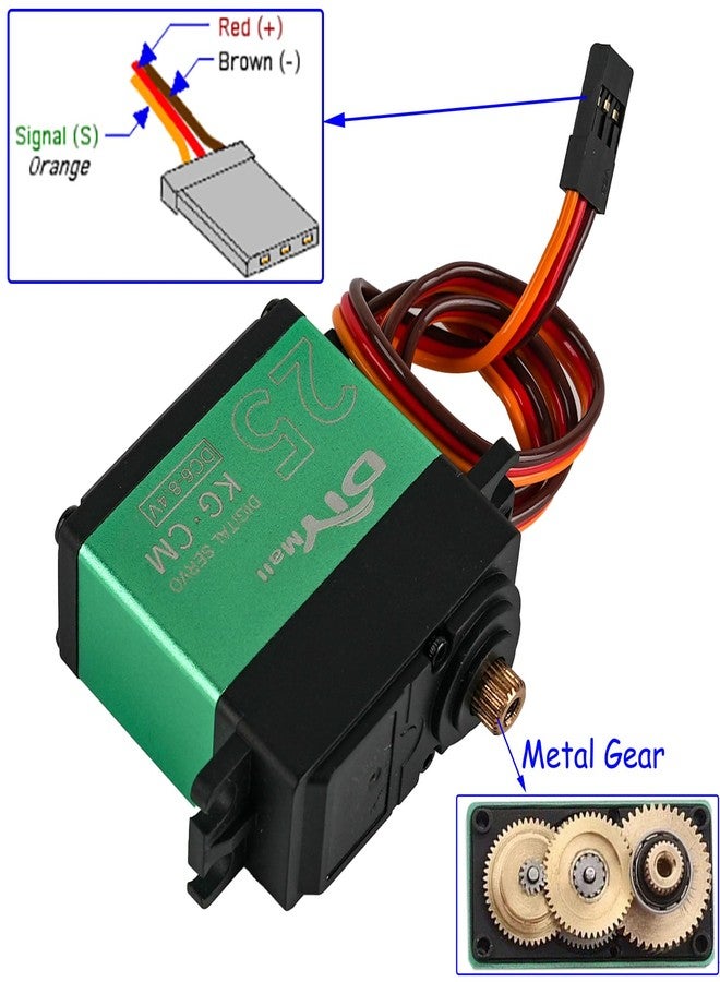 DIYmall TD-8825MG Digital Servo 25kg High Torque 360 Degree Continuous Rotation Angle-uncontrollable 500-2500usec Metal Gear RC Servo for Robot Gimbal Car Aircraft - Image 3